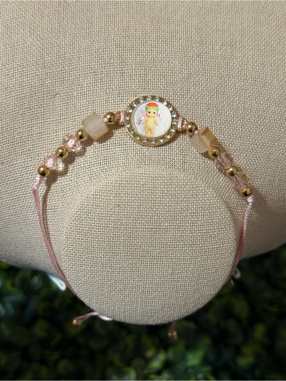 Pink and Gold Beaded Charm Bracelet with Cute Angel Motif